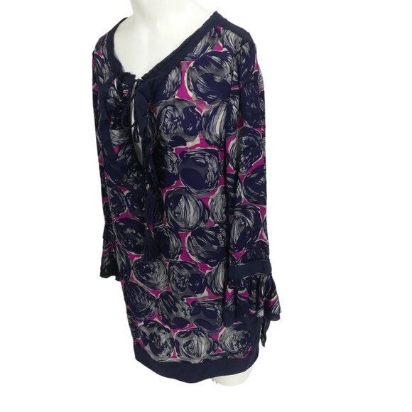 Tory Burch Silk Blend Peasant Tassel Ruffle Bell Sleeve Blouse Size 10 Shirt - Picture 8 of 15